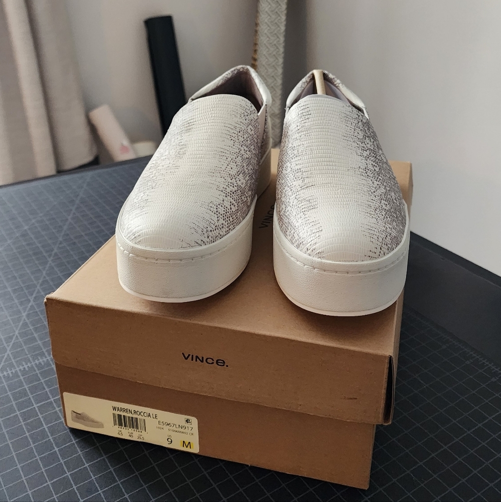Vince White and Gray Slip-On Sneakers